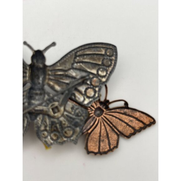 Vintage Butterflies Brooch 3" Oxidized Silver Tone Copper Tone - Picture 8 of 10
